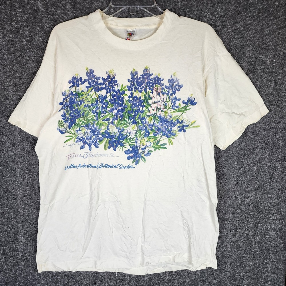 Fruit of the Loom T-Shirt Womens XL Texas Bluebonnets Cream Single Stitch EUC